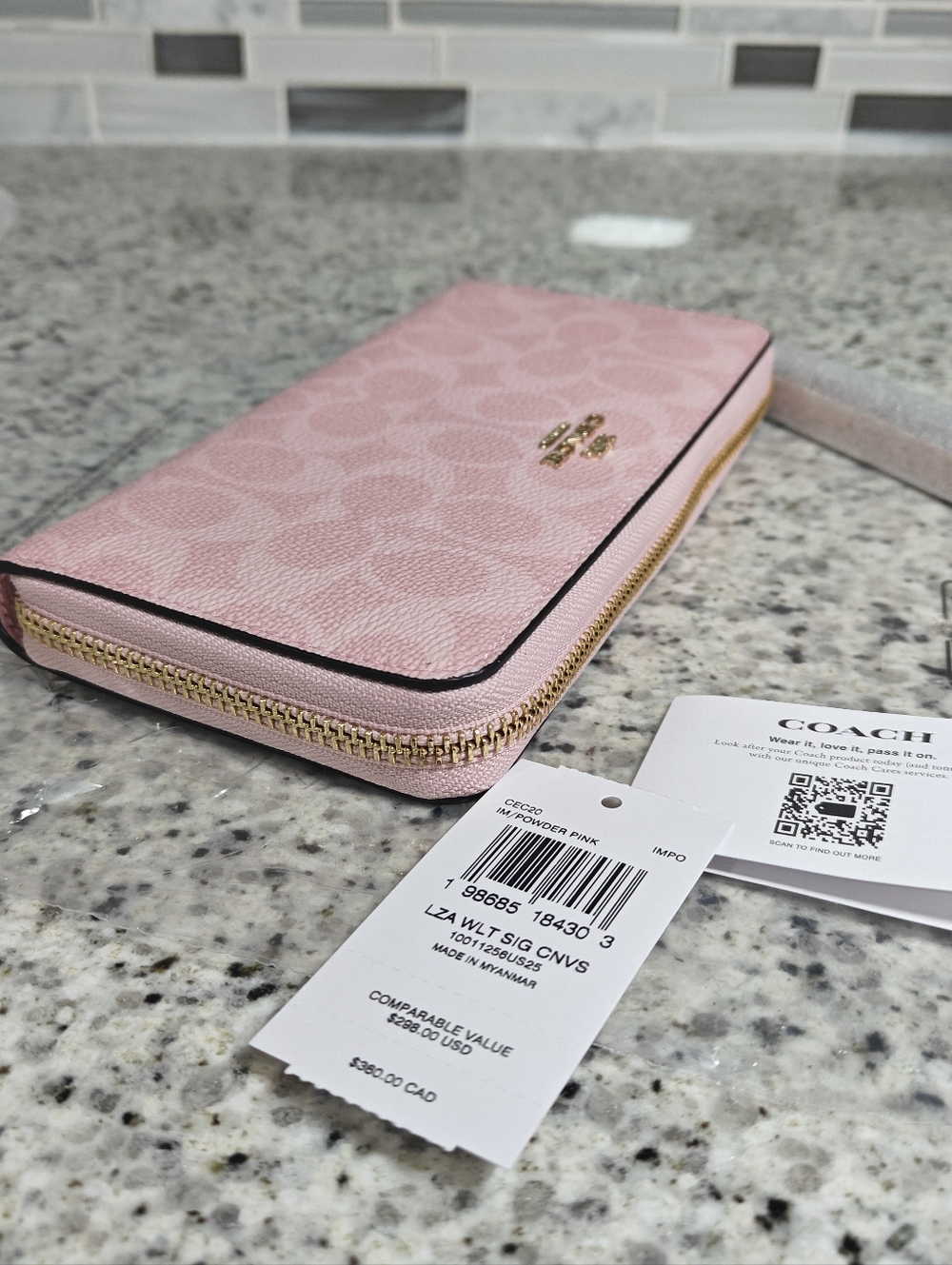 Coach Long Zip Around Wallet In Signature Canvas (Powder pink) - Picture 6 of 8